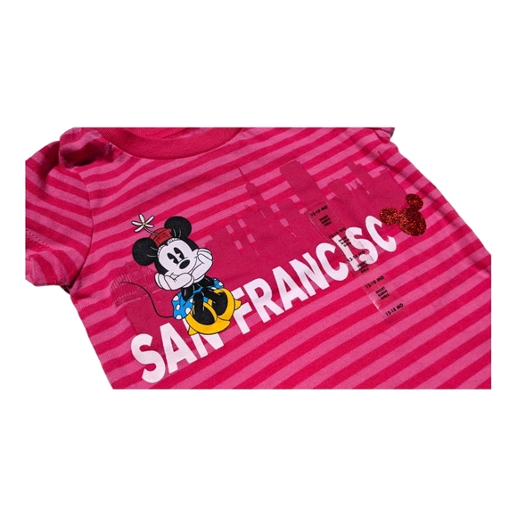 Disney Girls 12-18m Pink Stripped Minkie Mouse San Francisco T-shirt - Picture 2 of 5